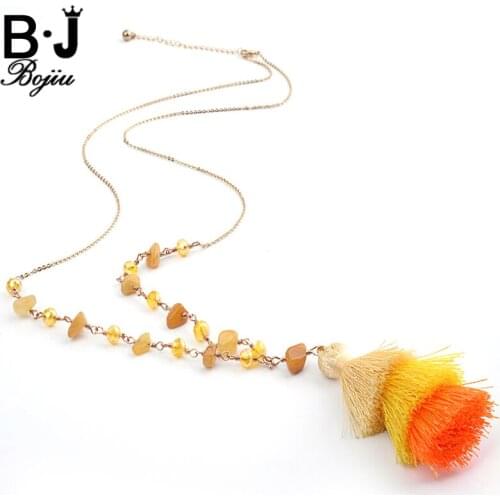 BOJIU New Jewelry Necklaces Pendants Natural Stone Yellow Fringe Tassel Cable Chain Women Pendant Long Necklace NKS094