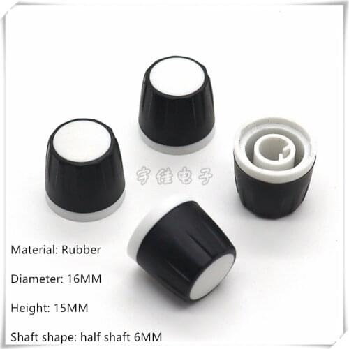 10 Piece 16×15MM half shaft Black and white rubber knob potentiometer rotary encoder volume switch knob suitable for D axis 6MM