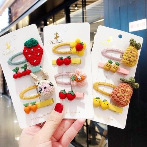 2Pcs/Set New Girls Cute Knitting Rabbit Flower Pineapple Ear Hair Clips Children Candy Barrettes Hairpins Kids Hair Accessories