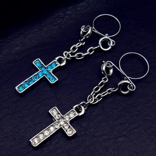 2pcs Sexy Non pierced Clip On Nipple Ring Jewelry Fake Nipple Shield cross Dangle Adjustable Body piercing Jewelry