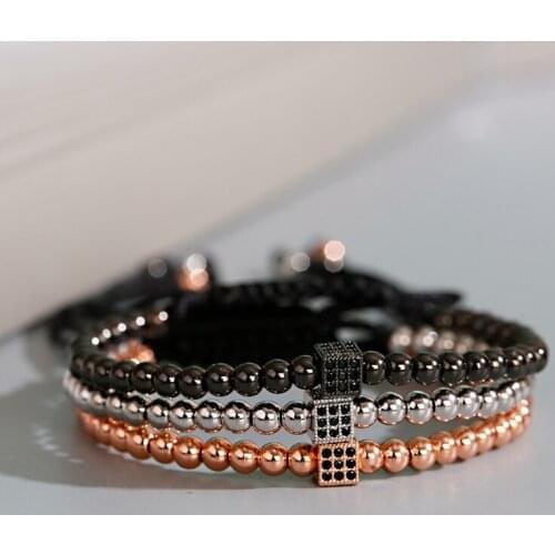2020 Fashion Black CZ Cube Charm Men Bracelet&Bangles Trendy 4mm Copper Bead Braiding Bracelet Women Jewelry Gift