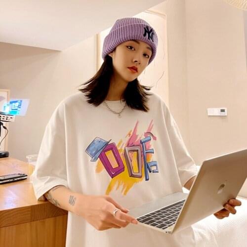 2021 Summer Kawaii Little Yellow Duck Animal Print T-Shirt Cotton Korean Style Harajuku Style Cute Loose Girl Top Dress