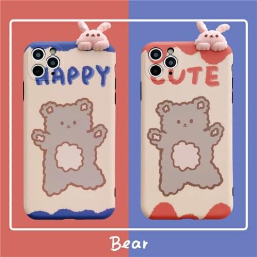 3D Cute Cartoon Bear pattern rabbit Doll Phone Case for IPhone 11 Pro XS Max XR X 7 8 Plus Soft Back Cover funda for iphone 11