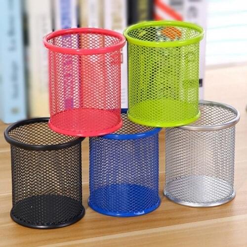 4Pcs Round Pen Holder Iron Mesh Pencil Pen Storage Box Desktop Organizer Pen Holders Office School Stationery Organizer Box
