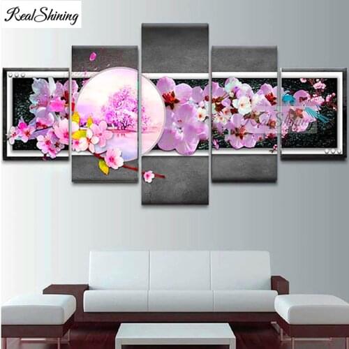 5 Panel diamond Mosaic Pink peach blossom blooming bird diy full drill Full square diamond embroidery Painting Diamond T42