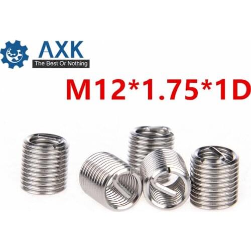 50Pcs M12*1.75*1D Screw Thread Insert A2 Stainless Steel 304 Fasteners Repair Tools Kit Coiled Wire Helical Screw Sleeve Set