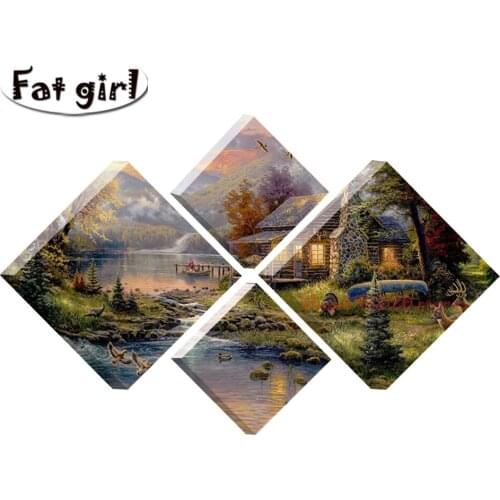 Farmhouse Nature Landscape Diamond Painting Mountain Lake Animal Embroidery Handmade Mosaic Full Square Round Pastoral Scenery