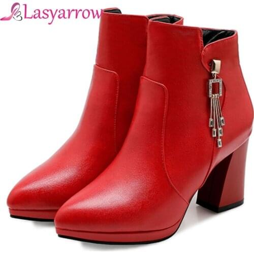 Lasyarrow Martin Boots Fashion Short Boots With Heel Autumn Womens Shoes Boot 2018 Amkle Boot Heels Black Beige Botas Mujer Red