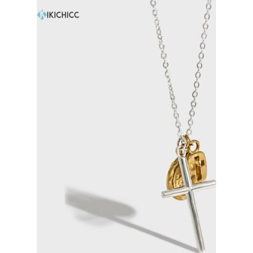 KIKICHICC 925 Sterling Silver Gold Silver Cross Split Plating 4 Pendant Charm Long Necklace Long Chain Jewelry 2021 Women Party