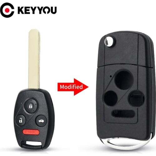 KEYYOU 3 Button + Panic Remote Flip Key Shell for Honda Accord Civic Pilot CR-V Modified Key Case 4 Button
