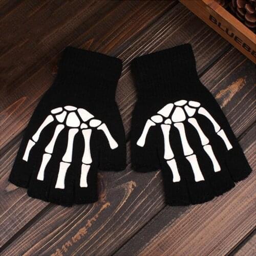 Cycling Gloves Kids Outdoor Sports Bicycle Half Finger Fluorescent Skeleton Skull Soft Protective Knitted Ridding Bike Gloves
