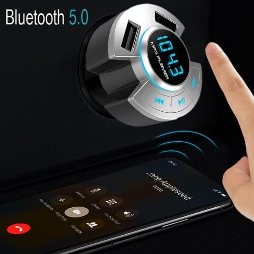 JINSERTA FM Transmitter Handsfree Car Kit Bluetooth 5.0 In-Car MP3 Player Support TF Card U Disk Playback 2 Ports of USB Charger
