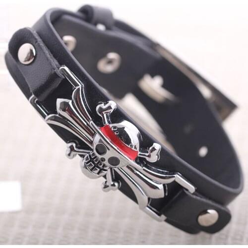 Hot Animation ONE PIECE Bracelet Punk Personality Leather Wristband Bangles For Mens Gifts 12pcs/lot
