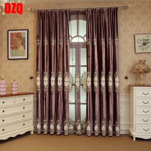 Italian Simple Purple Embroidery Shade Curtains for Living Dining Room Bedroom