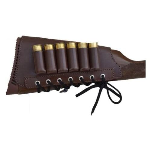 Leather Shotgun Shell Cartridge Buttstock Holder Cheek Rest Padded - 12 & 20 ga