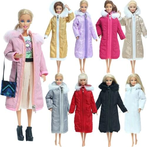 Handmade Pretty Long Coat Cotton Dress Fur Winter Outfit Warm Casual Wear Accessories Clothes for Barbie Doll Kids 12'' Toy