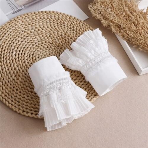 Linbaiway 11 Styles 2021 Chiffon Fake Flare Sleeves Girls Pleated False Cuffs for Women Wrist Warmers Female White Horn Cuffs