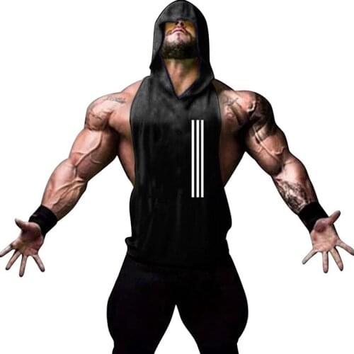 Gym Tank Top Men Fitness Hooded Clothing Mens Bodybuilding Tank Tops Summer Gym Stringer Undershirt Male Sleeveless Vest Shirts