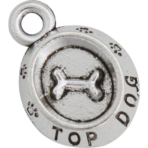 RAINXTAR Fashion Vintage Alloy Dog Feeder Bowl Charms Metal Dog Bone Pendant Charms 12*16mm 100pcs AAC923