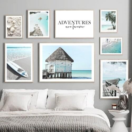 Sea Beach Wave Conch Palm Path Boat Sky Wall Art Canvas Painting Nordic Posters And Prints Wall Pictures For Living Room Decor