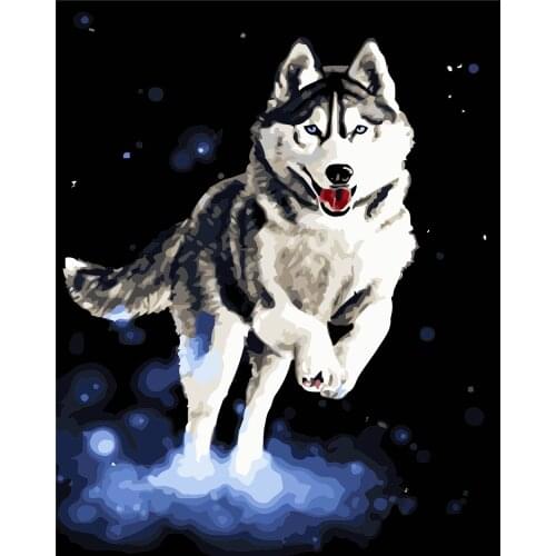 Husky Frameless Diy Oil Painting By Numbers Wolf Handpainted Gift Coloring By Numbers Animal Picture For Living Room