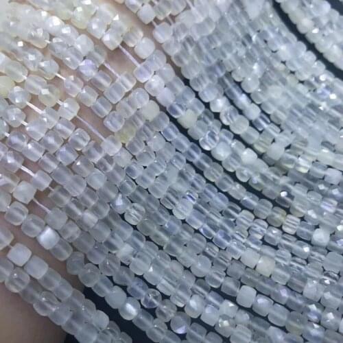 Natural white milky moonstone cube stone beads for needlework DIY faceted square seed loose perle for jewelry making bracelet