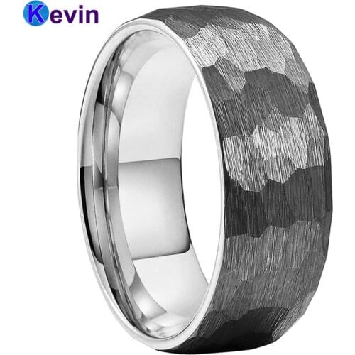 Original Color Tungsten Ring Hammer Wedding Band For Men Women Multi-Faceted Hammered Brushed Finish 6MM 8MM Comfort Fit