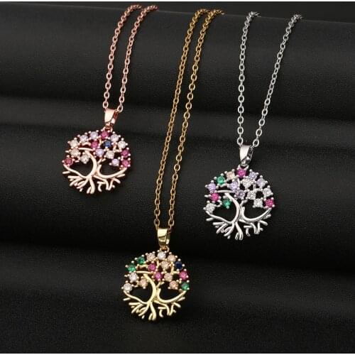 Minar Charming 3 Designs Shinning Rhinestone Hollow Cartoon Tree Pendant Necklace for Women Ladies Street Style Accessories