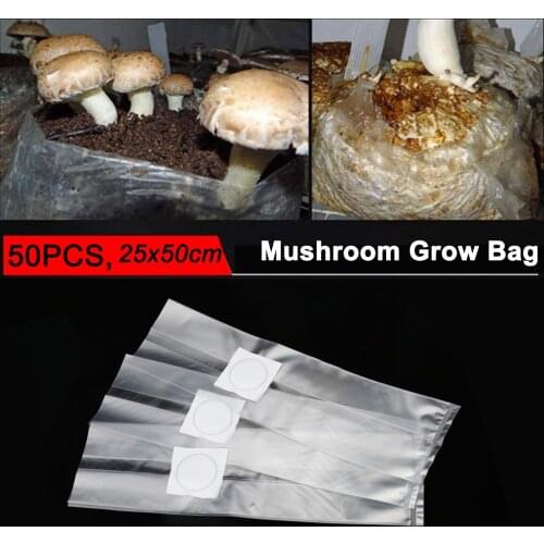 Behogar 50pcs Mushroom Spawn Growing Bags 0.2 Micron Filter Breathable 6 Mil Edible Fungus Cultivation Bags Garden Planting Tool
