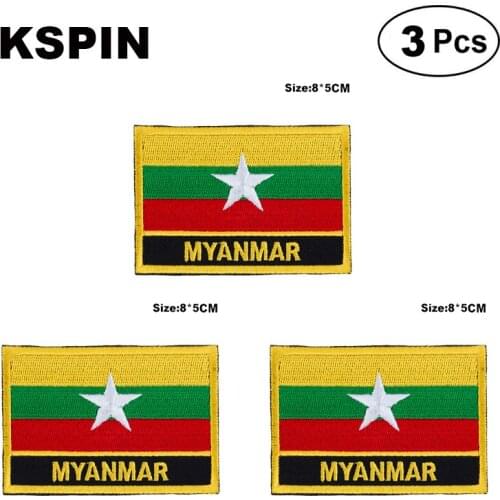 Myanmar Rectangular Shape Flag patches embroidered flag patches national flag patches for clothing DIY Decoration