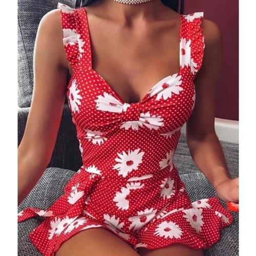 Sexy Women Dresses Sleeveless Ruffled Hem Backless Floral Print Slim Mini Straps Dress Womens Clothing 2021
