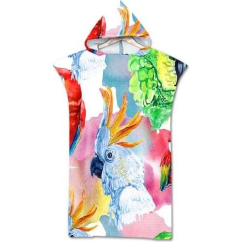 Adult Microfiber Beach Towel Birld Printed Partten Hooded Bath Towel Quick Drying Soft Bathrobe For Beach Surf Swim Change Robe