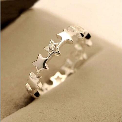 925 Sterling Silver Jewelry Fashion Small Fresh Stars Crystal Prevention Simple Beautiful Opening Rings R028