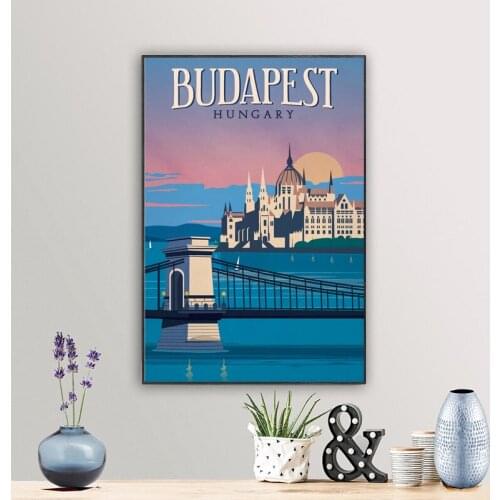 Grand Budapest Travel Poster Canvas Painting Wall Decor , Vintage Budapest Hungary Art Prints Picture for Living Room Home Decor