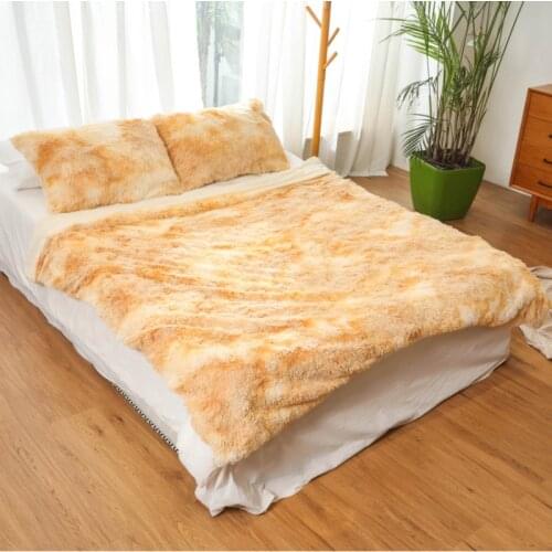Furry Fluffy Doule Layer Blanket Rainbow Colorful Tie Dye Faux Fur Winter Bedspread Bed Cover Sofa Couch Throw Blankets