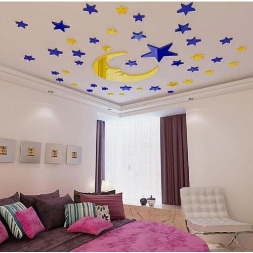 Removable 3D Acrylic Mirror Surface Moon 38Pcs Stars Wall Sticker Bedroom living room Decor