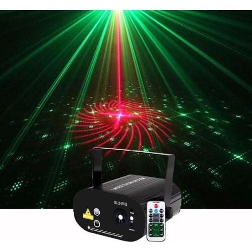 Sharelife Mini 24 Red Green Gobos DJ Laser Light Mixed Blue LED Remote Control Speed Home Gig Party Show Stage Lighting SL24RG
