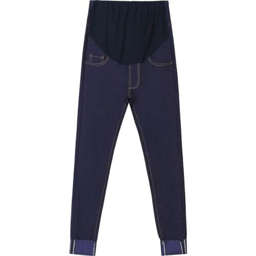 Pregnant womens feet pants spring and autumn imitation denim pregnant women belly lift pants high stretch maternity pants