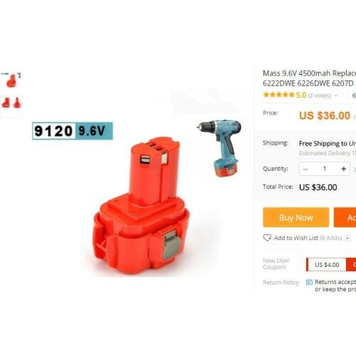 Mass 9.6V 4500mah Replacement NI-MH Power Tool Battery for MAKITA PA09 6222DWE 6226DWE 6207D 6222D 6226D 6260D