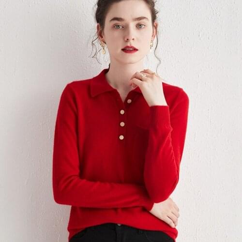 Autumn and winter 100% wool cashmere sweater women loose casual knit lapel collar pullover high quality knitted sweater 2021 new