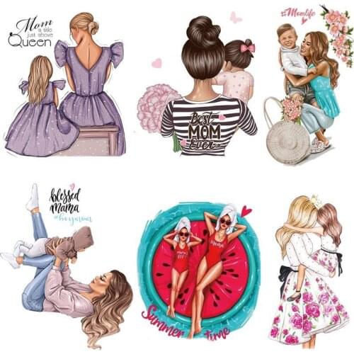 Heat Transfer Patches For Clothes Fashion Girl Thermal Sticker On Clothing Mom&Dad Baby Iron On Stickers Print-on T-shirt