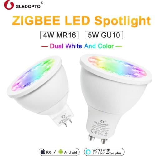 GLEDOPTO Zigbee Smart Bulb RGB+CCT 5W GU10 LED Spotlight Bulb Smart Home Beam Angle 30°/120