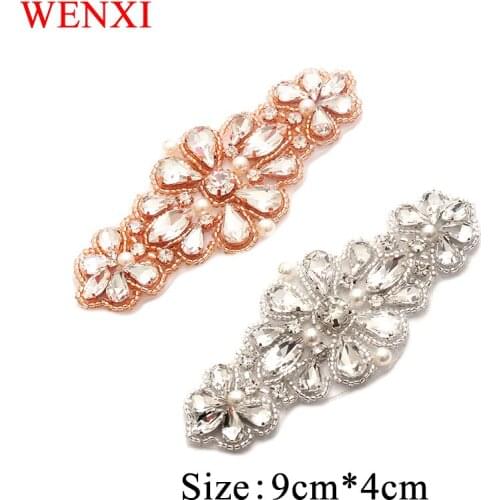 WENXI 50pcs Wholesale Bridal Wedding Beaded Sewing Rose Gold Crystal Rhinestone Applique Patch For Dresses DIY Iron On WX894