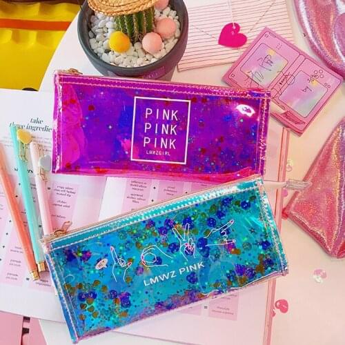 Japan Harajuku Laser Pencil Bag Large Capacity Cool Student Transparent Pencil Case 1PCS