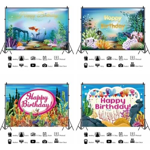 Yeele Photocall Baby Birthday Backdrop Party Decor Seabed Fishes Vinyl Background Prop Customized Photography Child Studio Shoot