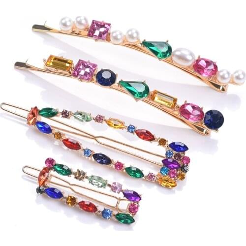 4pcs/set Crystal Shiny Rhinestone Hairpin Women Colorful Rhinestones Geometric Hair Clip Girls 2021 New ZA Barrettes Hair Wear