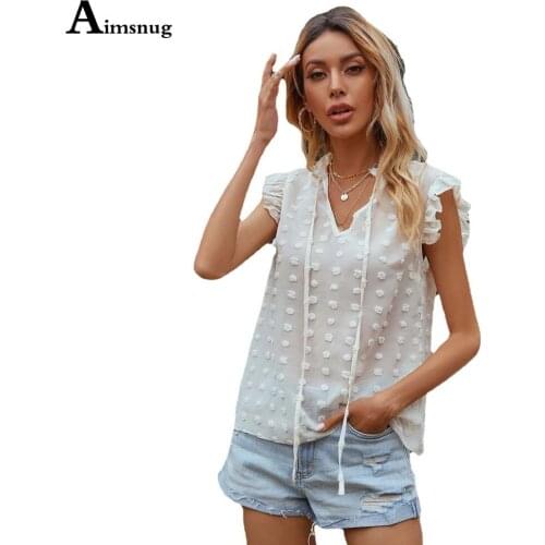 2021 New Summer Ruffled Sleeve Dot Print Shirt Bandage V-neck Top Women Elegant Chiffon Blouse Femme shirt blusas ropa mujer