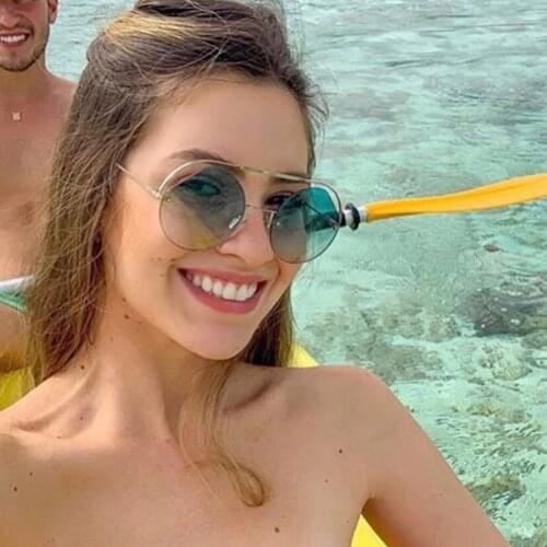 Round rimless frame women sunglasses blue gradient classic lady sunglasses