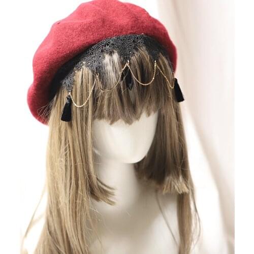 Womens French Cute Wool Beret Hats Teen Girls Lolita Kawaii Gothic Cosplay Vintage Warm Soft Red Beanie Cap Halloween Christmas