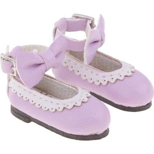 1/6 Bowknot Ankle Strap Buckle Flats Shoes for 12'' Blythe Dolls Accessory